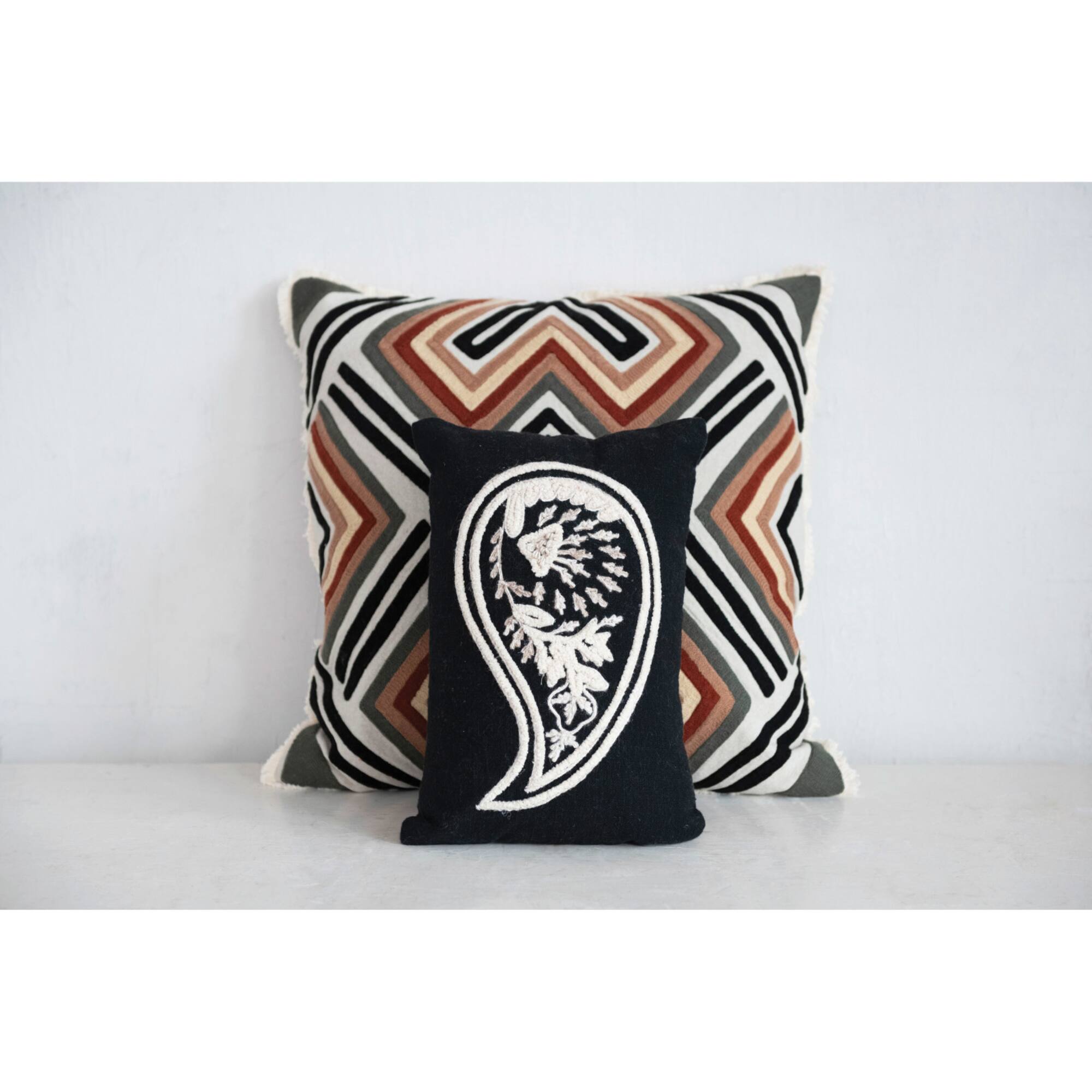 Hello Honey® Paisley Embroidered Woven Cotton Slub Lumbar Pillow